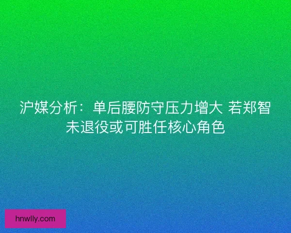 沪媒分析：单后腰防守压力增大 若郑智未退役或可胜任核心角色